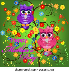 i love you mother day greeting card vector with owl graphic