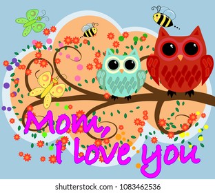 i love you mother day greeting card vector with owl graphic