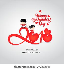 Love You So Much. Happy Valentine Day 2018. Vector illustration.