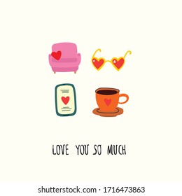 Love you so much. Valentine hand drawn doodle pre made logo in cartoon style and flat design.