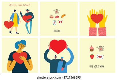Love you so much. Valentine hand drawn doodle pre made logo in cartoon style and flat design.