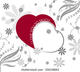 I love you so much valentines day background with floral pattern and hearts/vector illustration