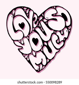 love you so much.Vector freehand letters  text doodles, valentine's day.Hand drawn lettering with beautiful text about love. Perfect for valentine day, wedding and birthday card, stamp