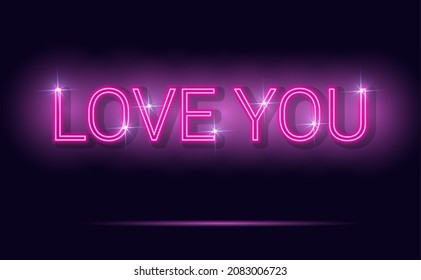 Love you neon sign. Happy Valentine's day pink neon design for invitation, party, banner, poster, brochure. Retro neon sign. Happy Valentine's Day Vector illustration