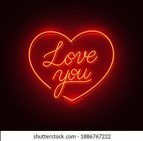 Love you neon sign on a black background.