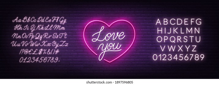 Love you neon sign on brick wall background.