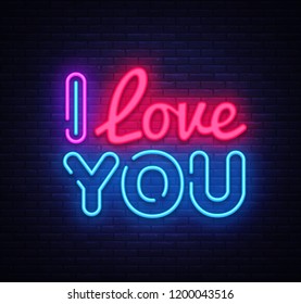 I Love You neon sign vector. Love Design template neon sign, light banner, neon signboard, nightly bright advertising, light inscription. Vector illustration