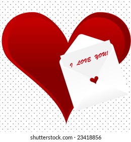 I love you note card with envelope on a dotted background with heart