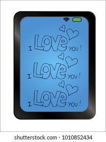 I love you on background plate. Greeting card for Valentines day. Hand drawn vector illustration.