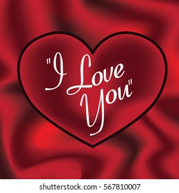 I love You on old-fashioned 1950's heart on a silk background. Greeting card design for your loved ones on Valentines Day. EPS 10 vector.