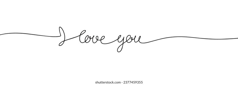 Te amo un banner de texto continuo de una línea. Cartel conceptual para el Día de San Valentín. Ilustración vectorial.