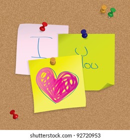 I Love You - original valentine card - hand written post-it note on cork board