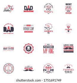 Love You Papa Card Design for Happy Fathers Day Typography Collection 16 Black and Pink Design. Editable Vector Design Elements