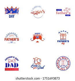 Love You Papa Card Design for Happy Fathers Day Typography Collection 9 Blue and red Design. Editable Vector Design Elements