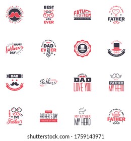 Love You Papa Card Design for Happy Fathers Day Typography Collection 16 Black and Pink Design. Editable Vector Design Elements