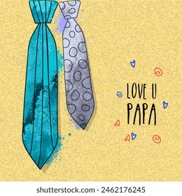 Love You Papa Message Text for father's Day Poster and Greeting Card with Stylish Tie.