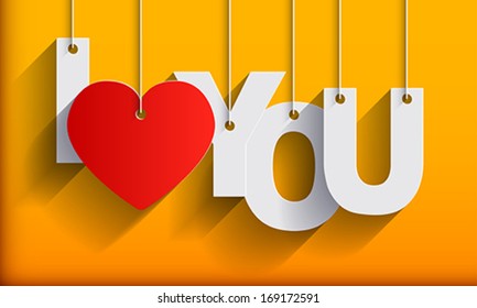I LOVE YOU - Paper  Origami background or  card. Vector illustration.