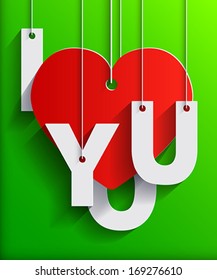 I LOVE YOU - Paper Origami background or card. Vector illustration.