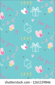 Love for you. Pattern vector. For fabric, tshirt, paper...