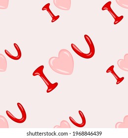 I love you pattern. Vector lettering pattern on pink background with heart good for fabric and other surface for valentine day.