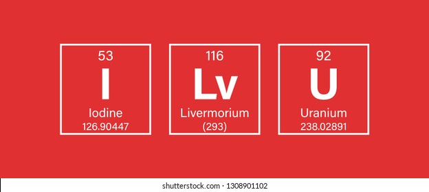 I Love You - Periodic Table of the Elements Concept Vector Illustration - represent with Iodine, Livermorium and Uranium - for Valentines' Day