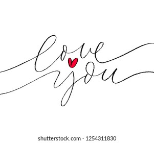 Love You Phrase Red Heart Romantic Stock Vector (Royalty Free ...