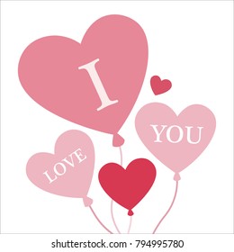 I love you pink and red balloons on white.
