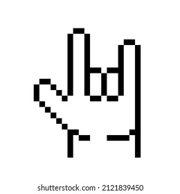 I Love You. Pixel art hand gesture.