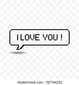 I love you pixel art speech bubble vector illustration on transparent background.
