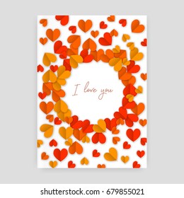 I love you postcard with hearts paper cutout