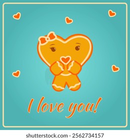 I love you, love, postcard, romantic, Hearts, Gingerbread, Gingerbread Girl, Gingerbread, Retro 