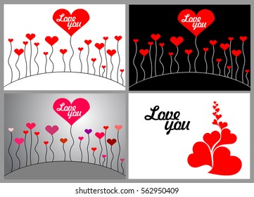 Love you postcard: simple vector image planet with growing hearts