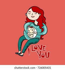 I love you. Pregnant girl. Future mom and her baby. 