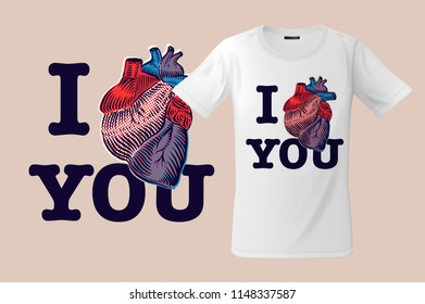 I love you. Print on T-shirts, sweatshirts and souvenirs, cases for mobile phones, vector illustration.