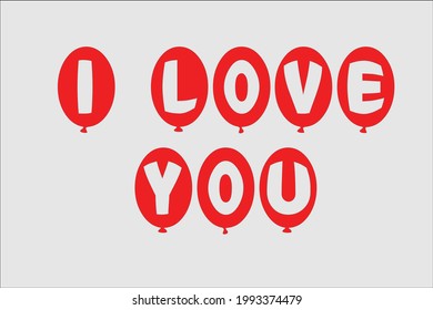 I Love You red Balloon for lovers, High quality image and vector
