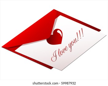 I love you - red envelope with love message, vector