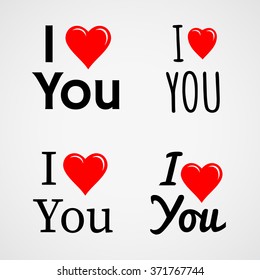 I love you, with red heart sign. Vector set