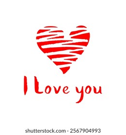 I love you. Red lettering. Hand-drawn phrase and love symbols. Valentine's Day and wedding cards collection. Vector illustration