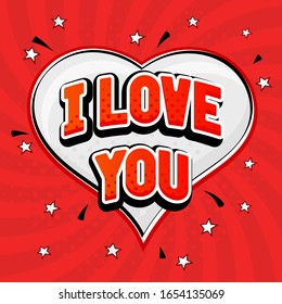 I love you. Red text in capitals on red background. Vector illustration