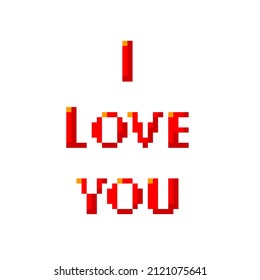 I love you red text pixel art declaration of love isolated on white background vector illustration valentines pictogram game card graphic element