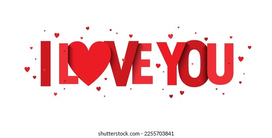 I LOVE YOU red typography banner with hearts