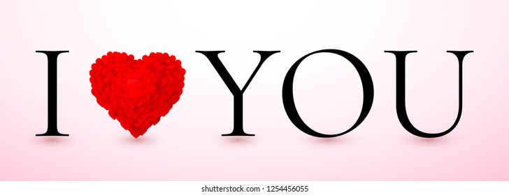 I love you. Red Valentines heart. Valentines composition of the hearts. Vector illustration.