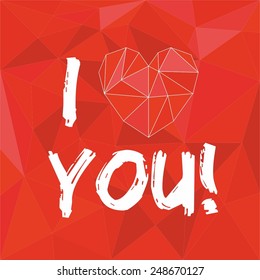 I love you red valentines or mothers day vector card with heart on red wrapping surface background