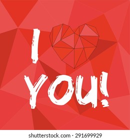 I love you red valentines or mothers day vector card with heart on red wrapping surface background