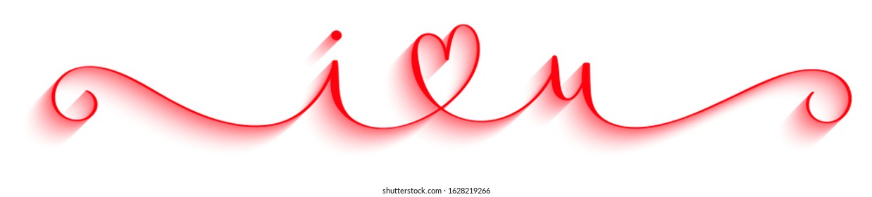 I LOVE YOU red vector brush calligraphy banner with swashes and heart symbol