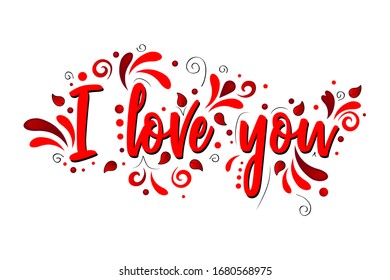 I love you! Red Vector lettering isolated illustration on white  background