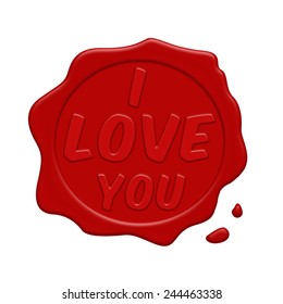I love you red wax stamp on a white background, vector illustration