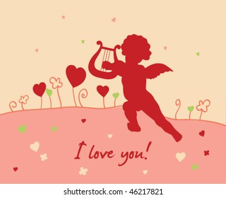 I love you - romantic card with angel