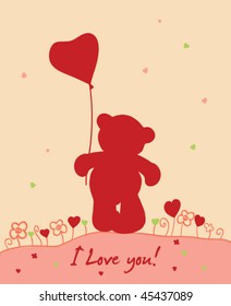 I love you - romantic card with teddy bear