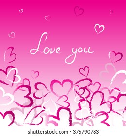 Love you - Romantic illustration. Pink abstract hearts illustration.